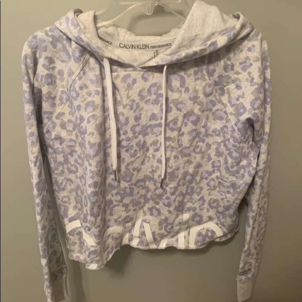 Calvin Klein purple cheetah cropped performance hoodie